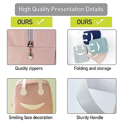 BAGSWORKS Insulated Canvas Smiley Lunch Bags with Aluminum Lining | Lunch Bag for School Office Travel Tiffin Thermal Food Cooler Bags Picnic for Kids Men Women | Leakproof Hot/Cold (Yellow)