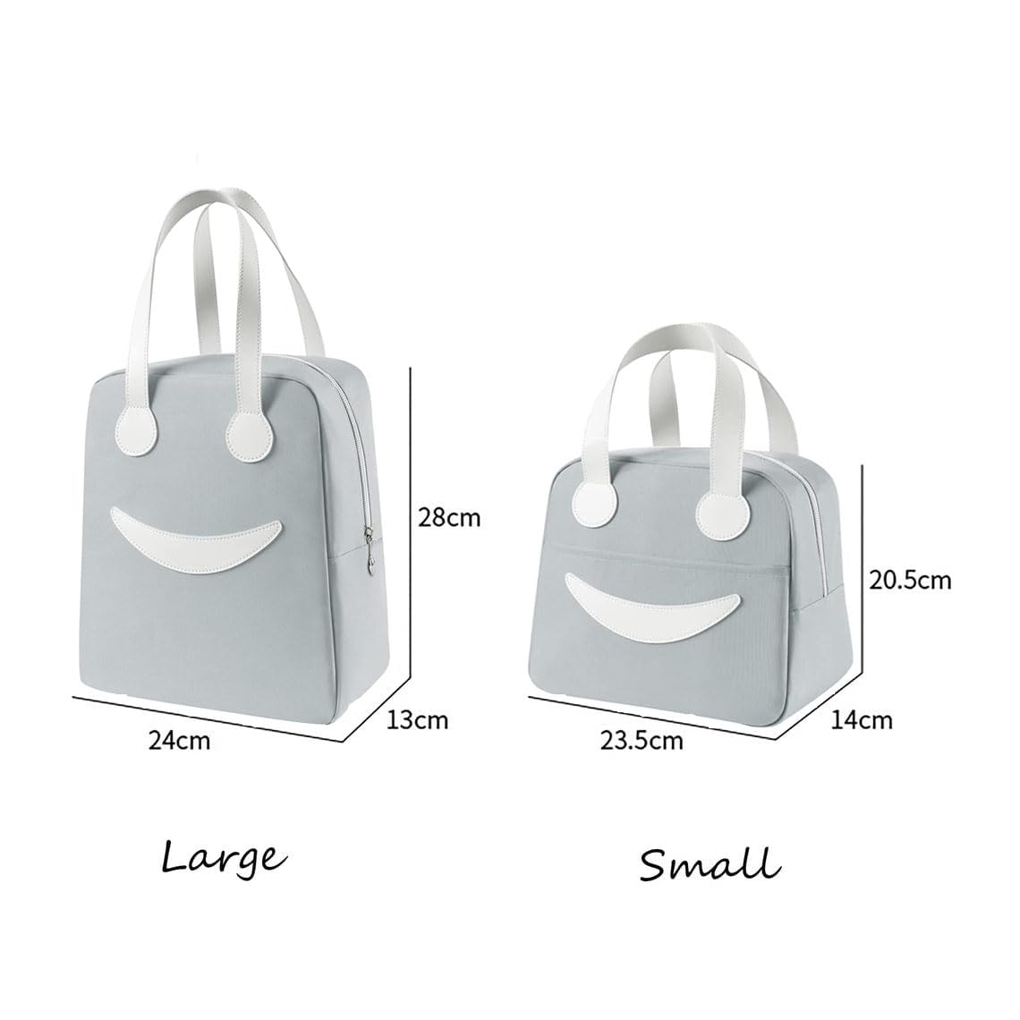 BAGSWORKS Insulated Canvas Smiley Lunch Bags with Aluminum Lining | Lunch Bag for School Office Travel Tiffin Picnic Bags for Kids Men Women | Leakproof Hot/Cold(Combo) (Grey)