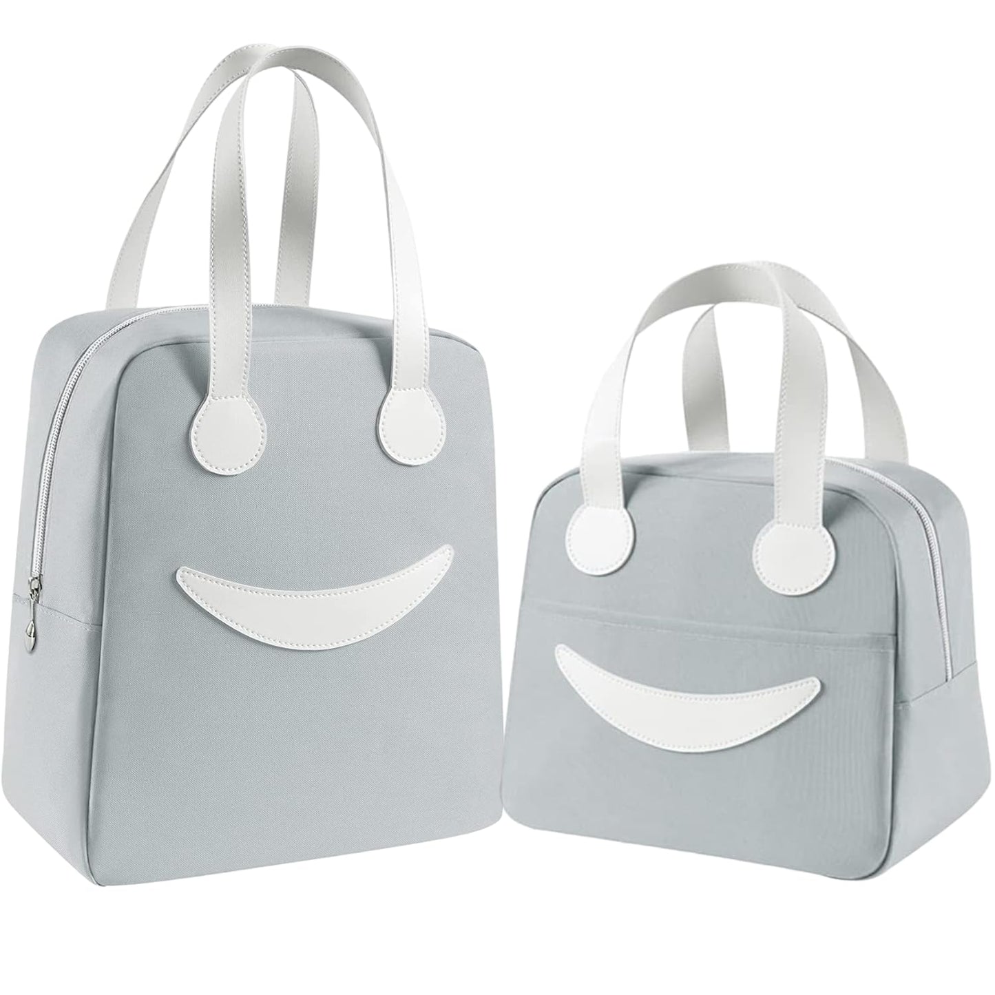 BAGSWORKS Insulated Canvas Smiley Lunch Bags with Aluminum Lining | Lunch Bag for School Office Travel Tiffin Picnic Bags for Kids Men Women | Leakproof Hot/Cold(Combo) (Grey)