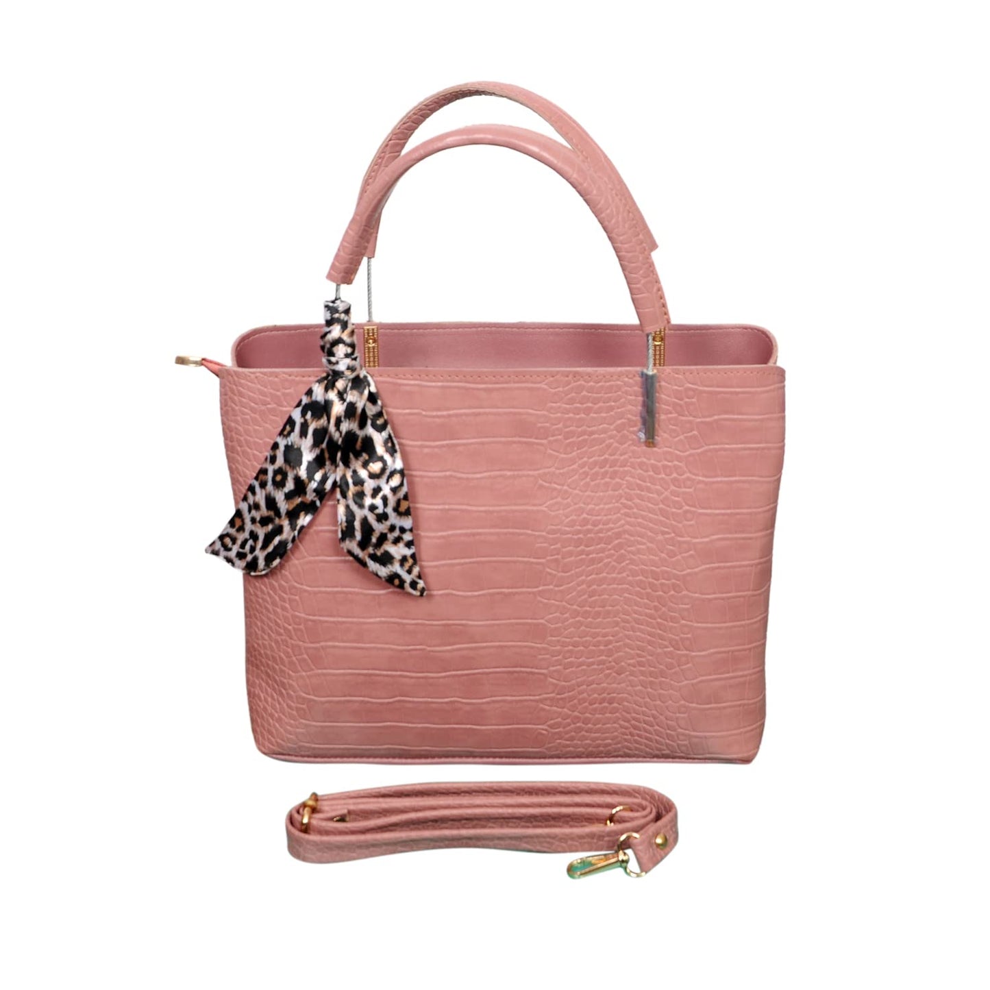 Bagsworks Handbag with ribbon & Side Zip (Pink)