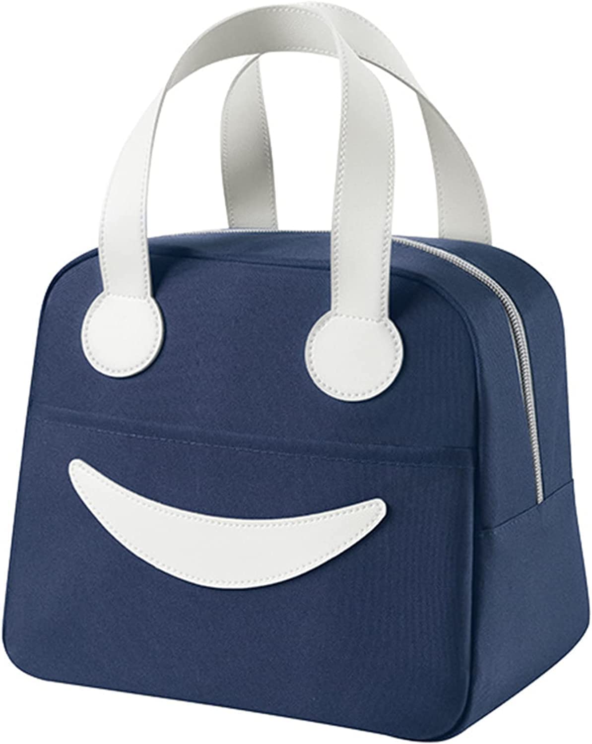 BAGSWORKS Insulated Canvas Smiley Lunch Bags with Aluminum Lining | Lunch Bag for School Office Travel Picnic Bag for Kids Men Women | Leakproof Hot/Cold(Small) (Navy Blue)