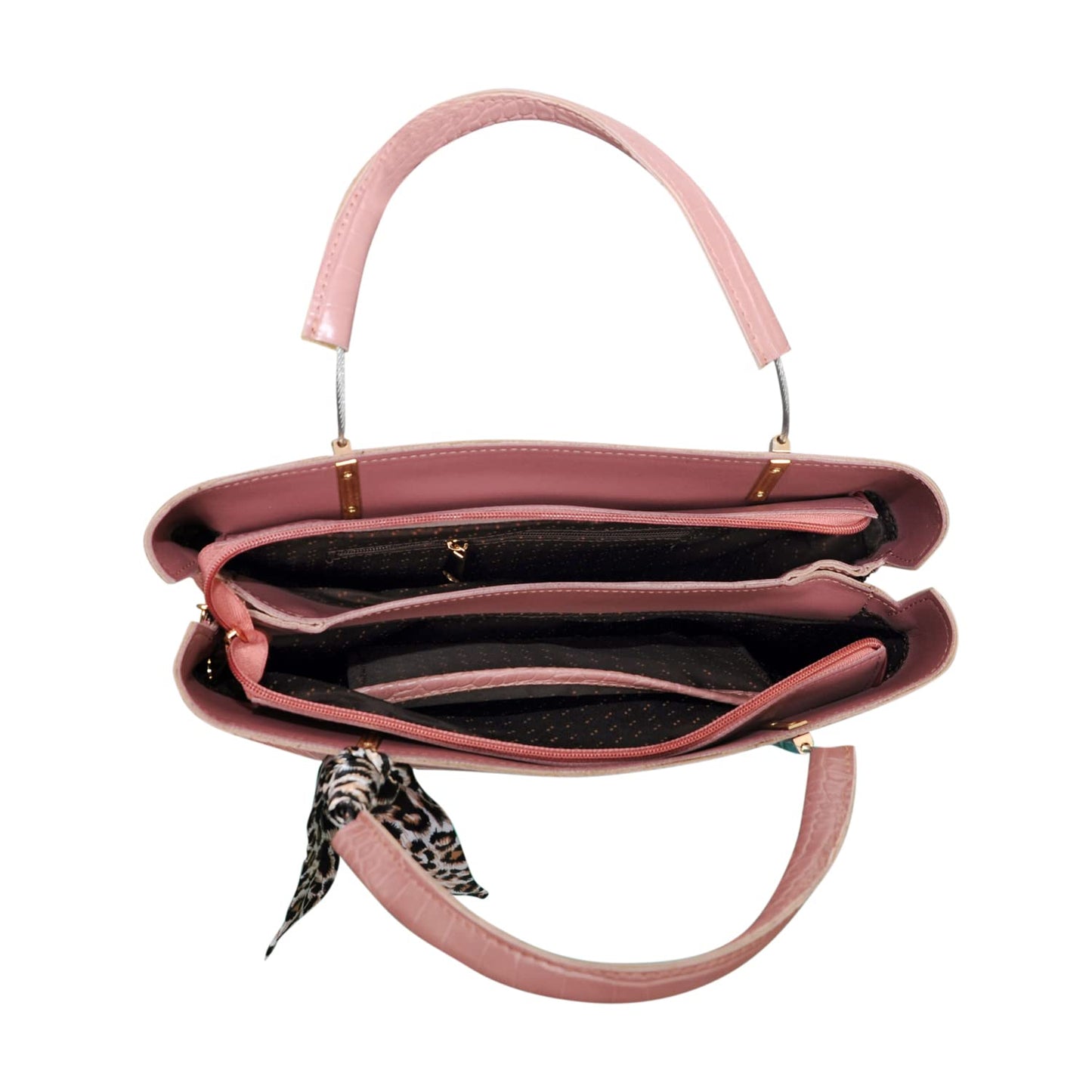 Bagsworks Handbag with ribbon & Side Zip (Pink)