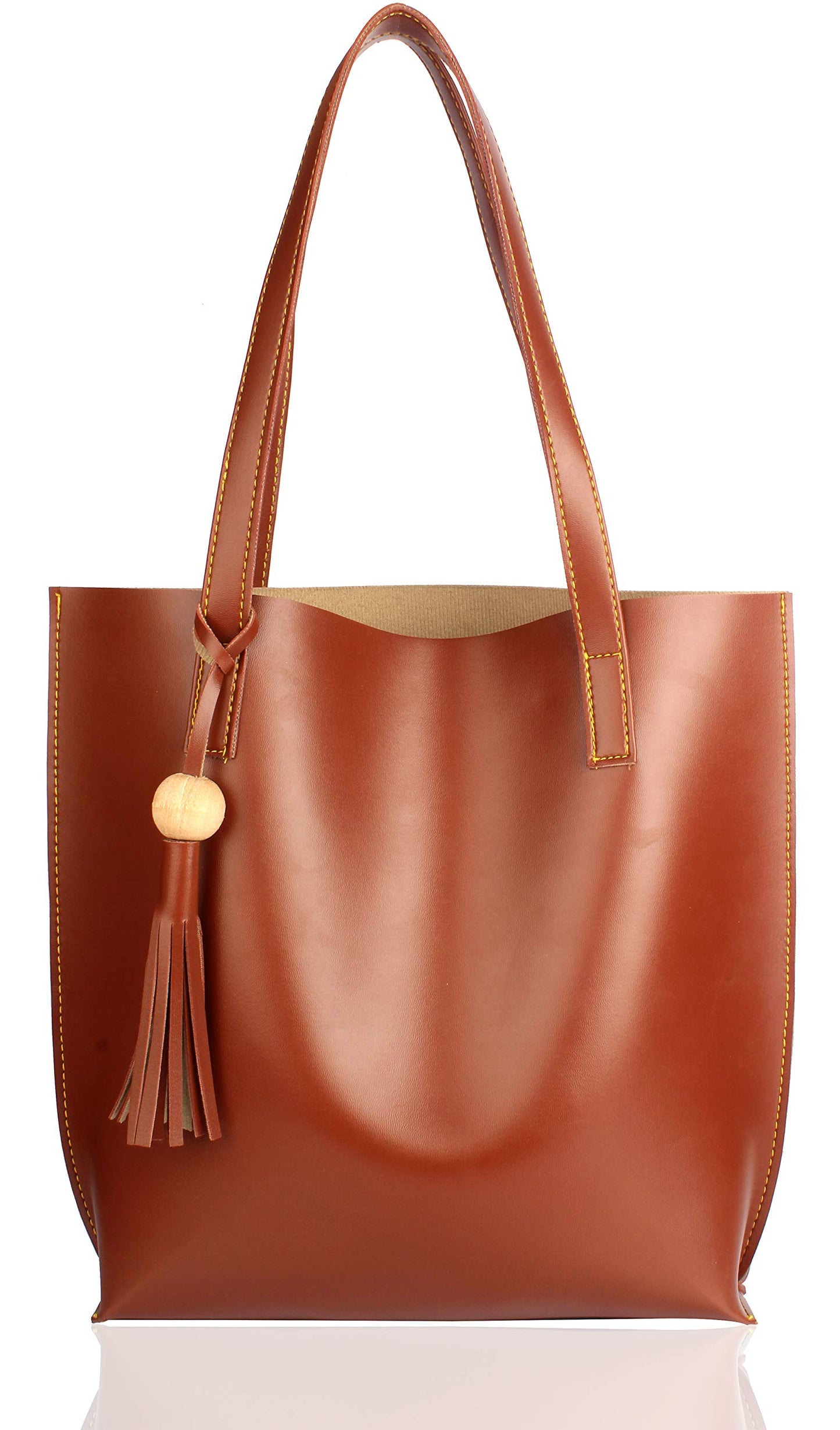 BAGSWORKS Women Tote Bag | Handbag | College Bag | Plain Shoulder Bag | Shopping Bag | Girls (Tan)