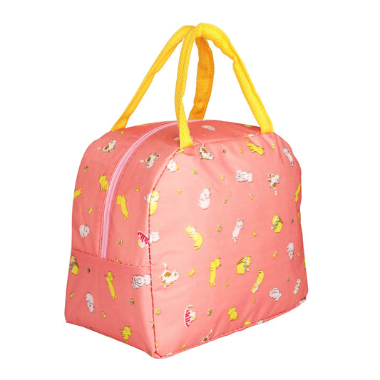 Bagsworks Insulated Reusable Nylon Lunch Bag Tote Bag for Women, Printed Lunch Bag for School, Picnic, Office, Outdoor, Gym (Pink 2)