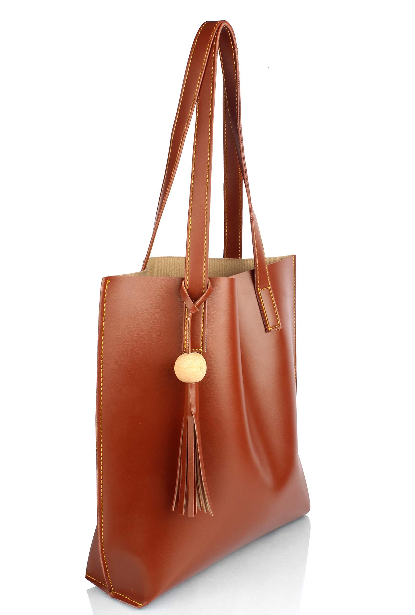 BAGSWORKS Women Tote Bag | Handbag | College Bag | Plain Shoulder Bag | Shopping Bag | Girls (Tan)