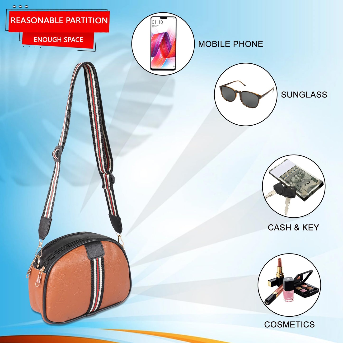 BAGSWORKS Crossbody Sling D-Pouch For Women | Stylish Side Shoulder Crossbody Bags For Girls Daily Use | Messenger Purse | (Tan)